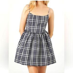 Forever 21 Fit & Flare Dress Black & White Plaid Rhinestone Straps Sz XL